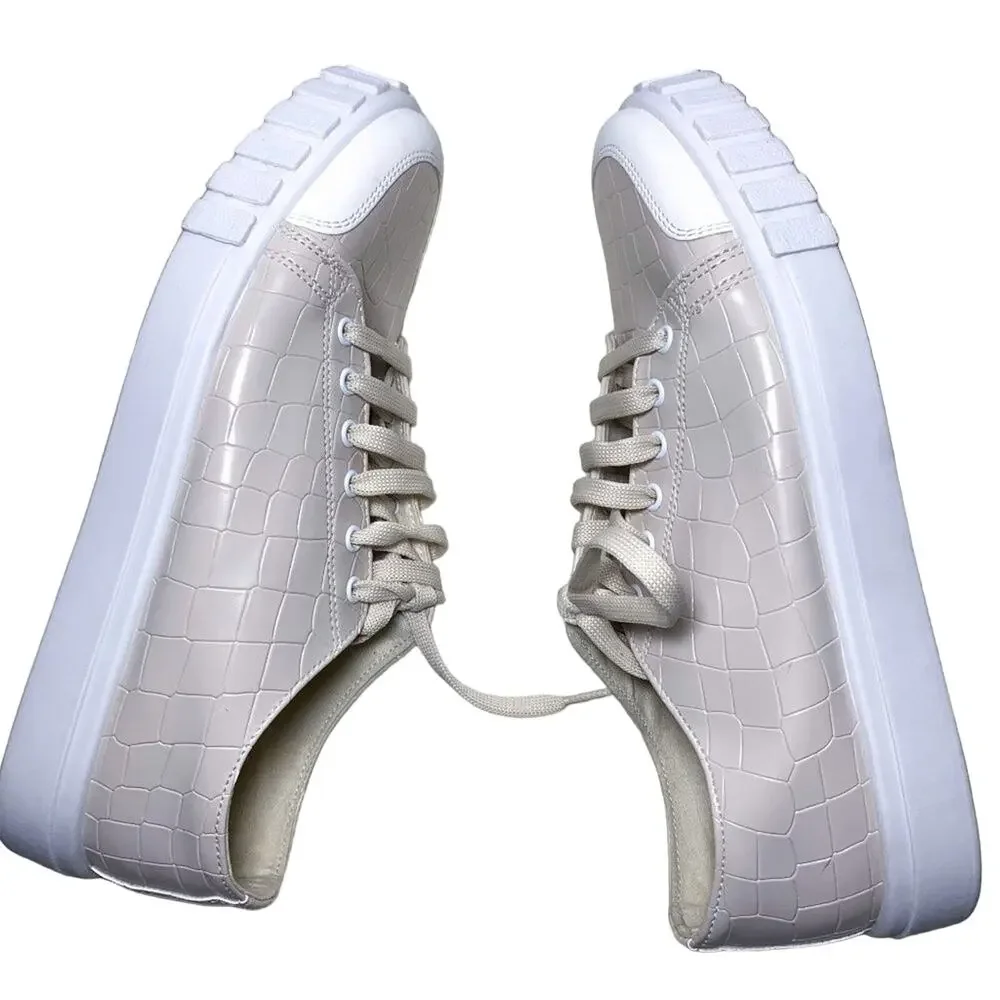 ASOS Design Italian Dismiss Lace Up Lug Trim Chunky Sneakers Glossy Beige Tan 7